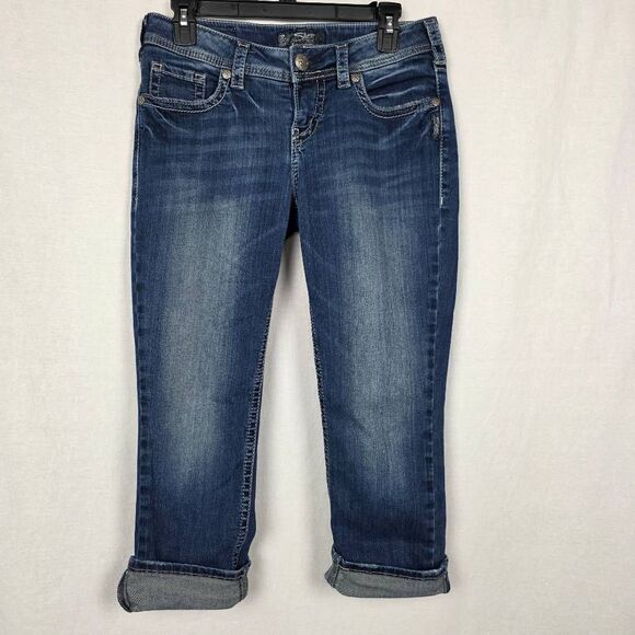 Silver Jeans Aiko Mid Capri W29/L22 Dark Wash Stretch - Picture 1 of 9
